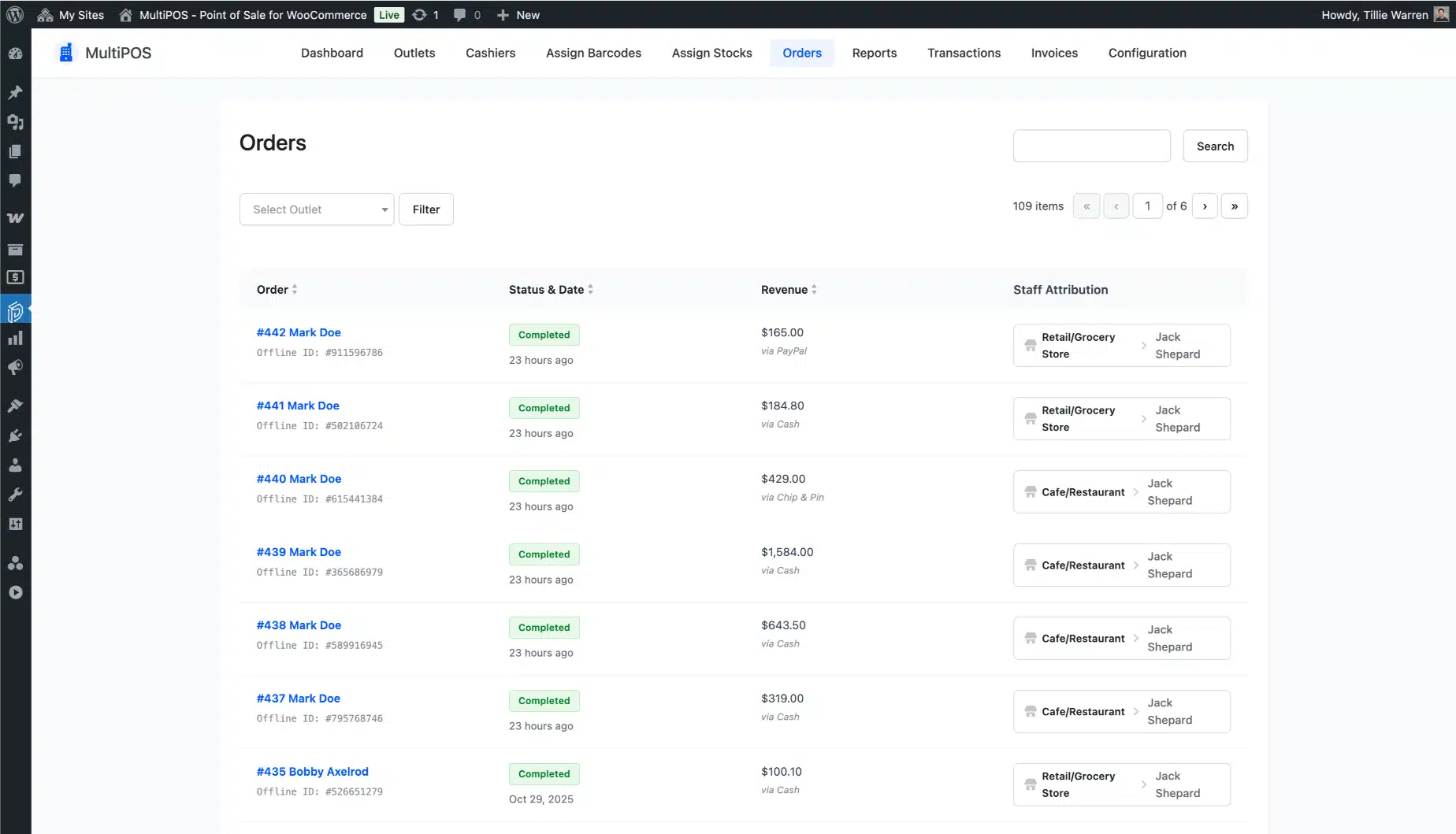 WooCommerce POS orders list page screenshot