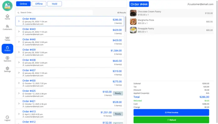 Orders page at the POS for WooCommerce end screenshot