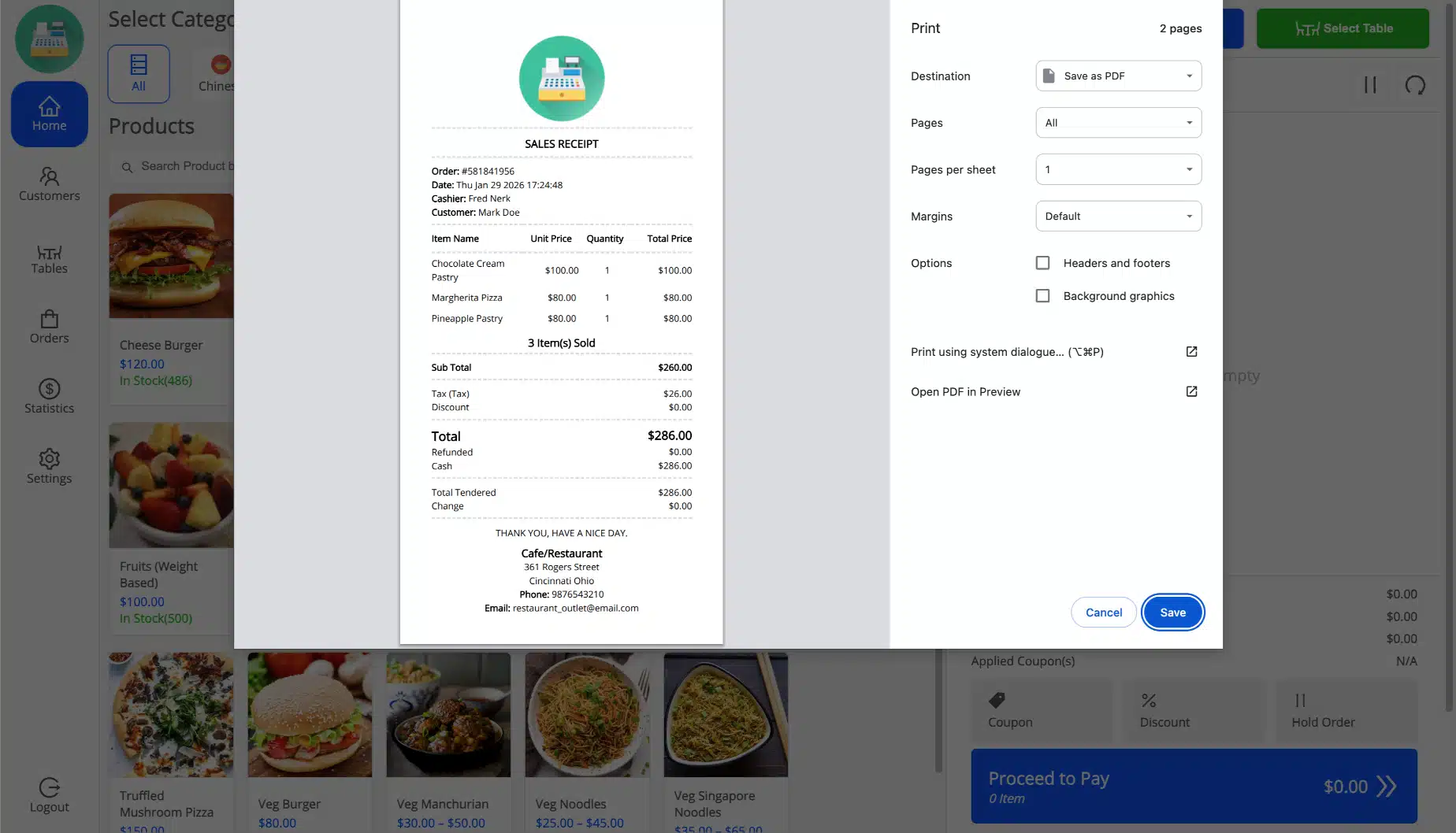 WooCommerce POS print invoice page screenshot