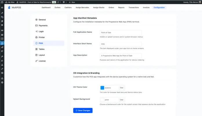 WooCommerce POS PWA configuration page screenshot
