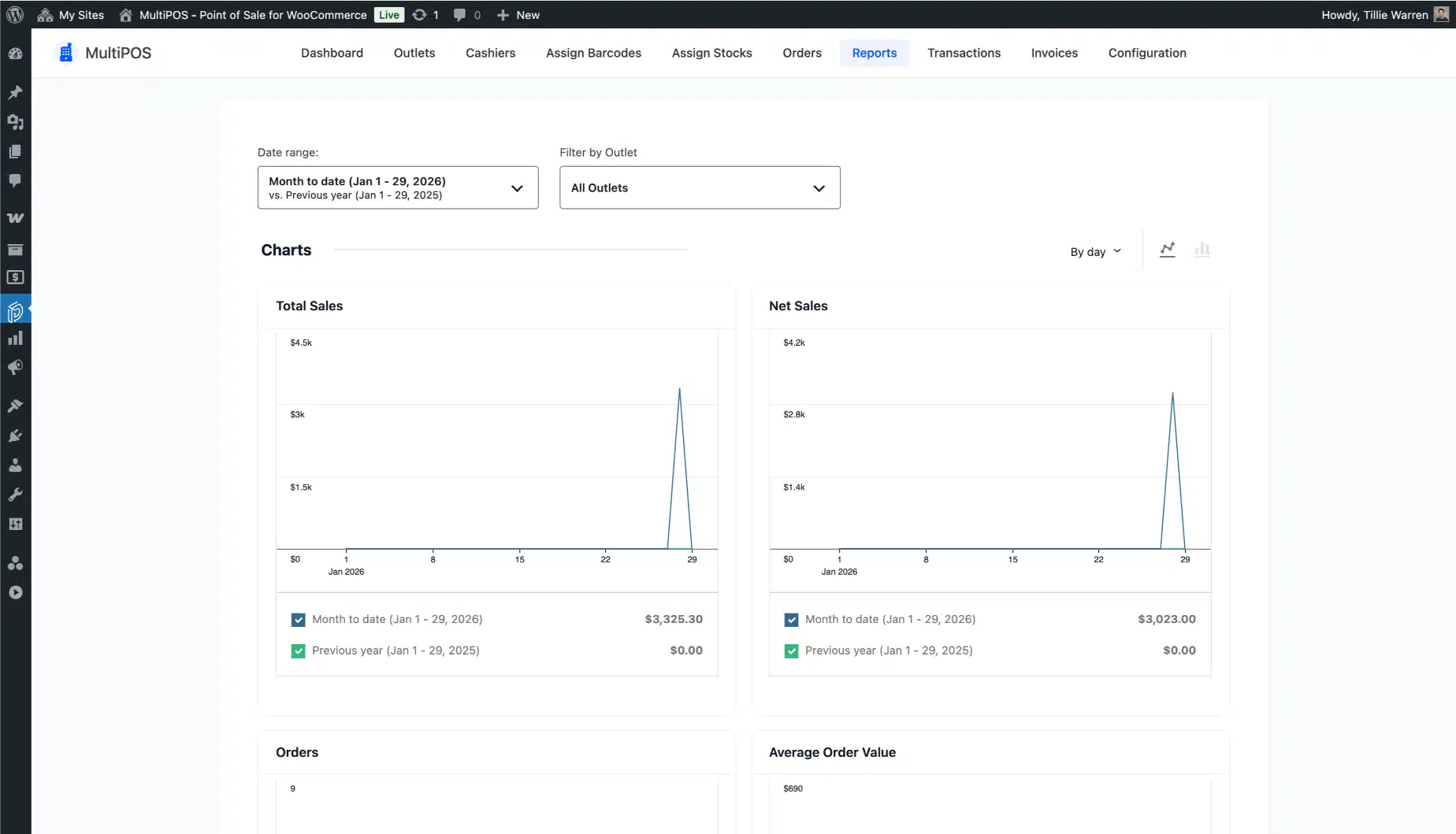 WooCommerce POS reports page screenshot