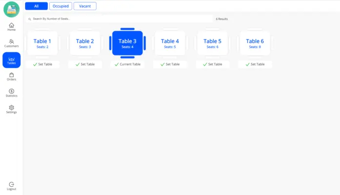 Select table page in the WooCommerce restaurant point of sale plugin screenshot