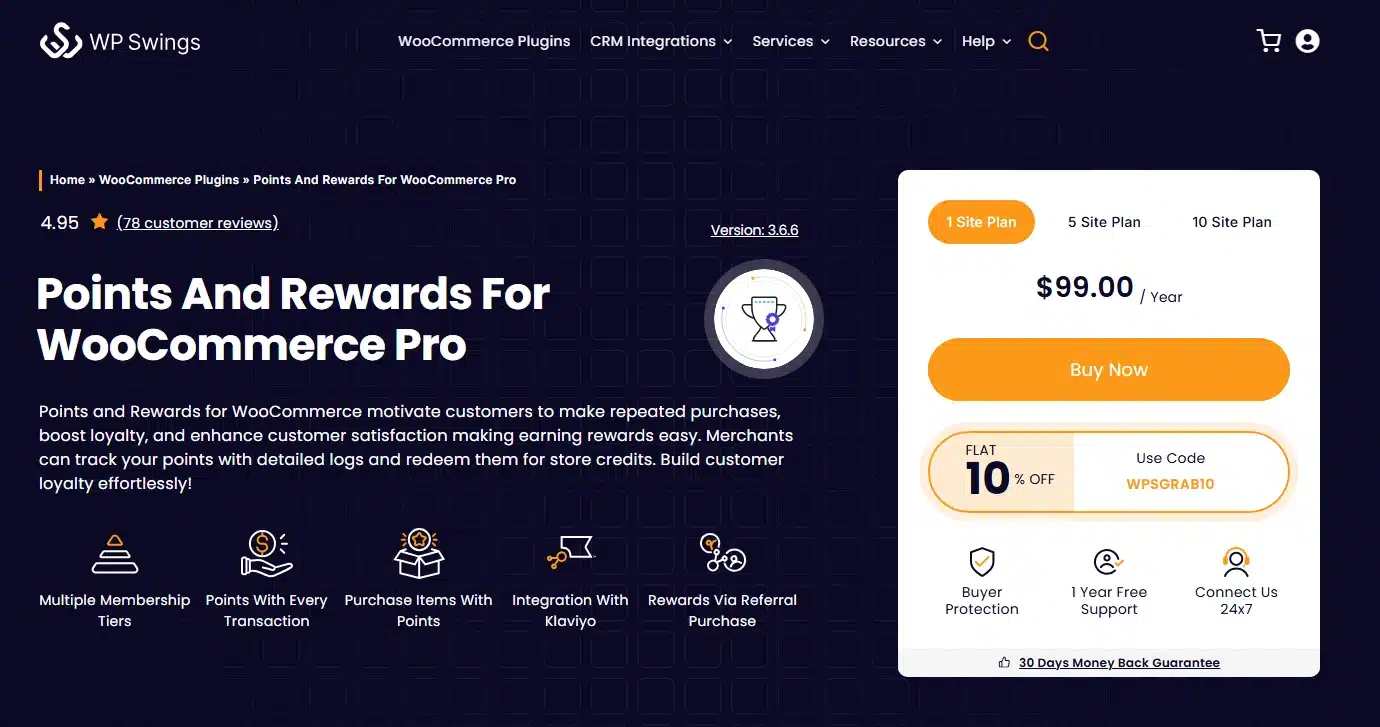 WP Swings Points and Rewards for WooCommerce
