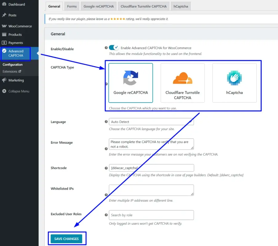 Add CAPTCHA to Login, Registration, and Checkout Forms