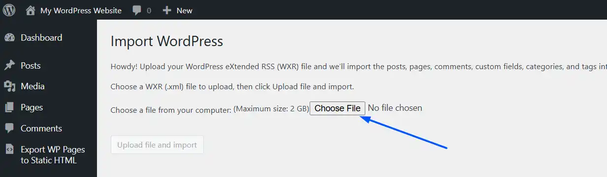 Click Choose File and upload your XML file