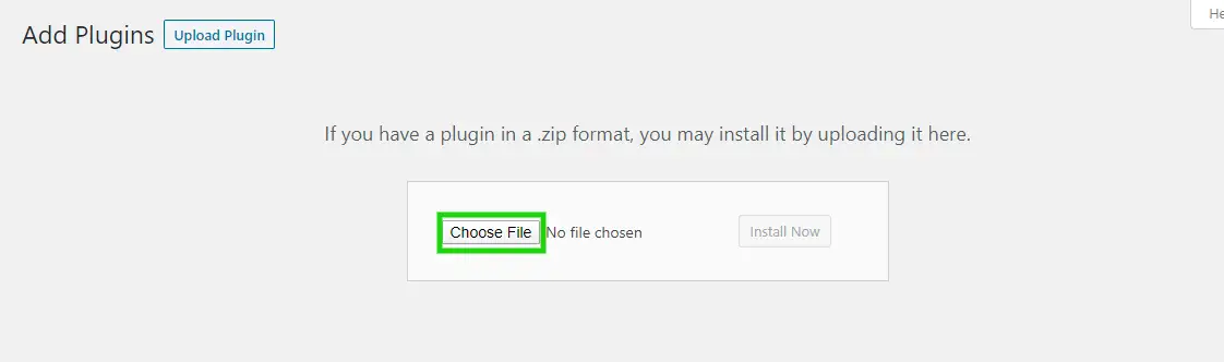 Click on&nbsp;Upload Plugin&nbsp;to upload the plugin zip file and select the&nbsp;plugin file.