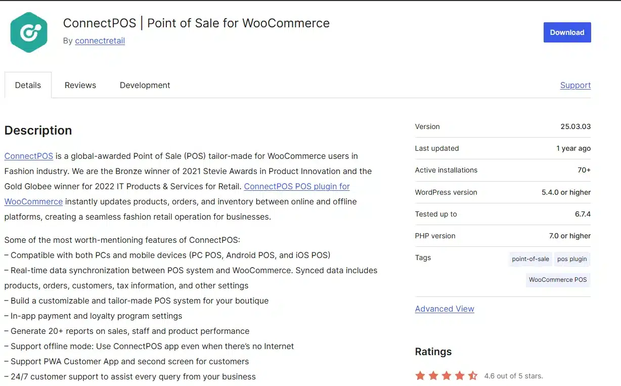 ConnectPOS WordPress plugin page