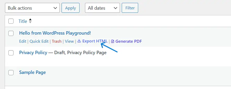 Export HTML