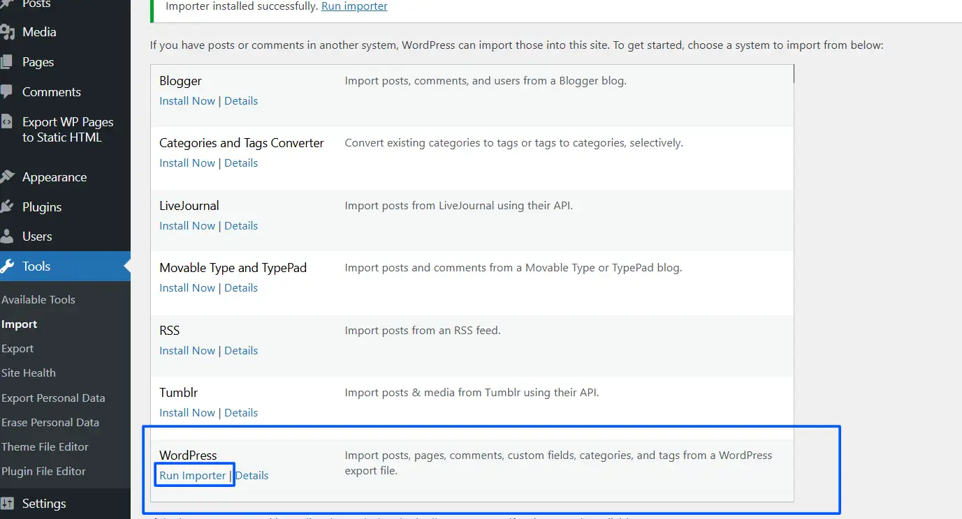 Run Importer under WordPress