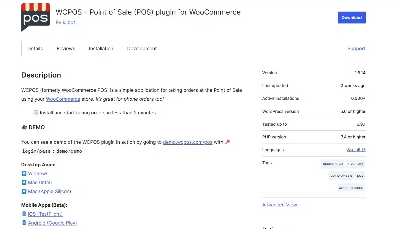 WCPOS WordPress plugin page