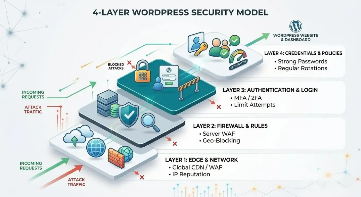 Layered defense model for WordPress brute force protection