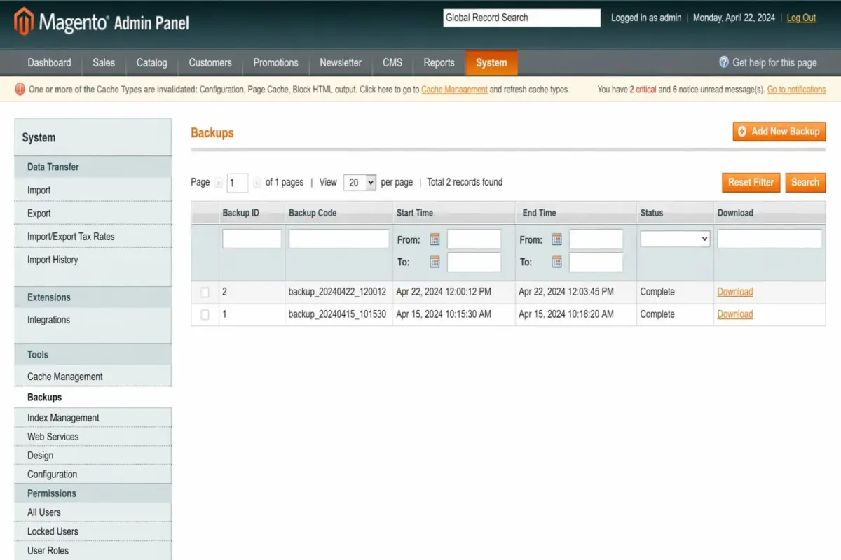 Back Up Your Magento Store