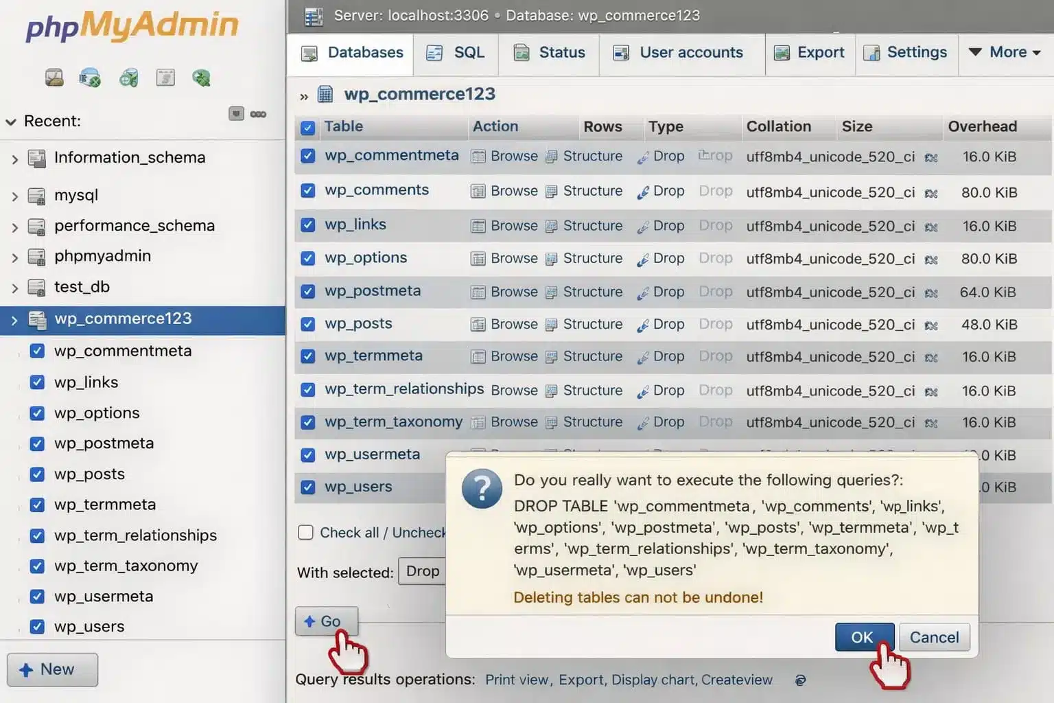 From the dropdown at the bottom, choose Drop and confirm.