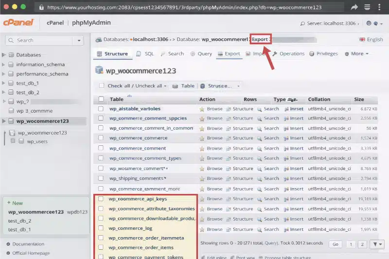 Click Export option for exporting the database