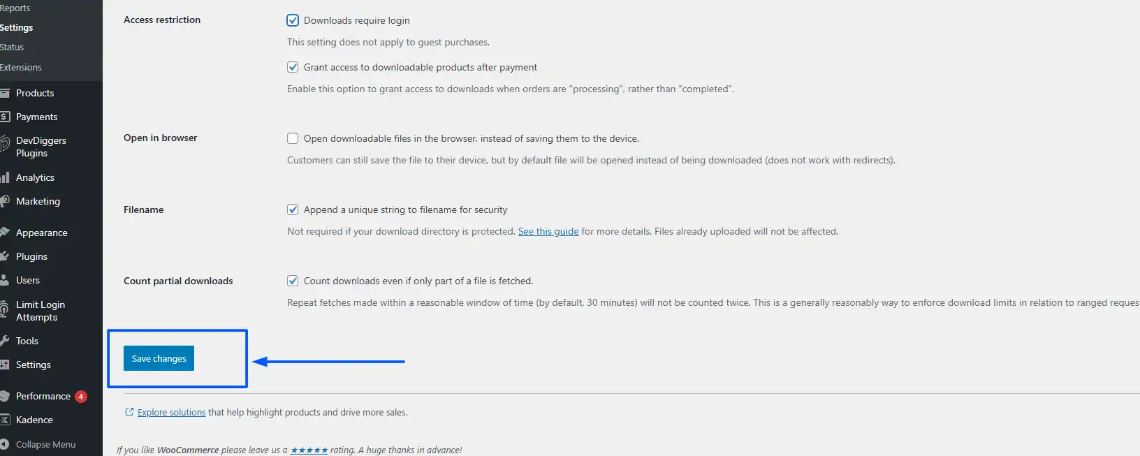 Click on Save Changes to save your settings.