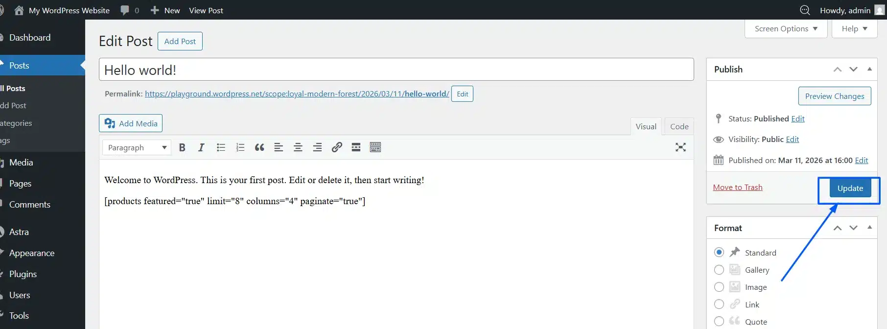 Click Update or Publish