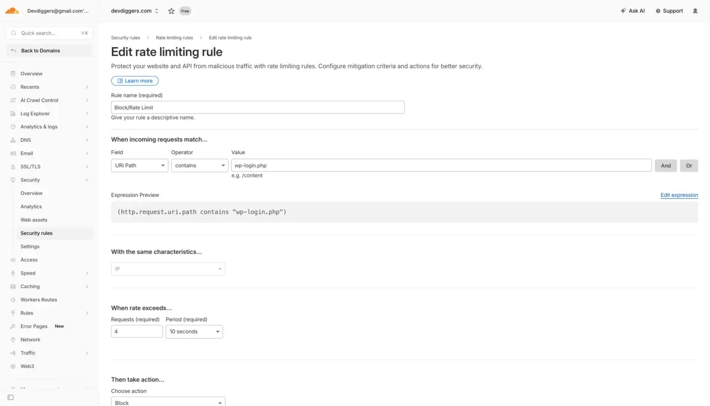 Cloudflare Rate Limiting Rule