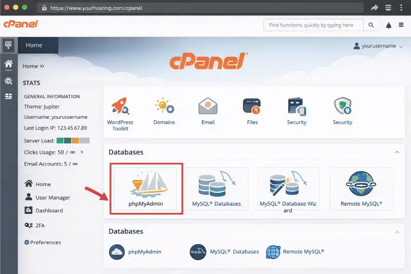 select phpMyAdmin from database