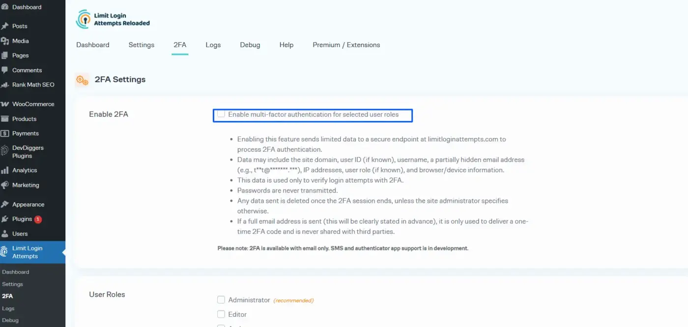 Enable two factor authentication