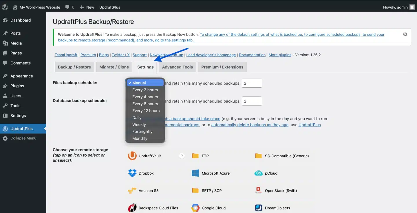 Select Preferred Schedule in Files Backup Schedule