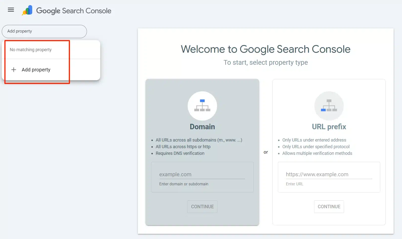 Select your property (website).