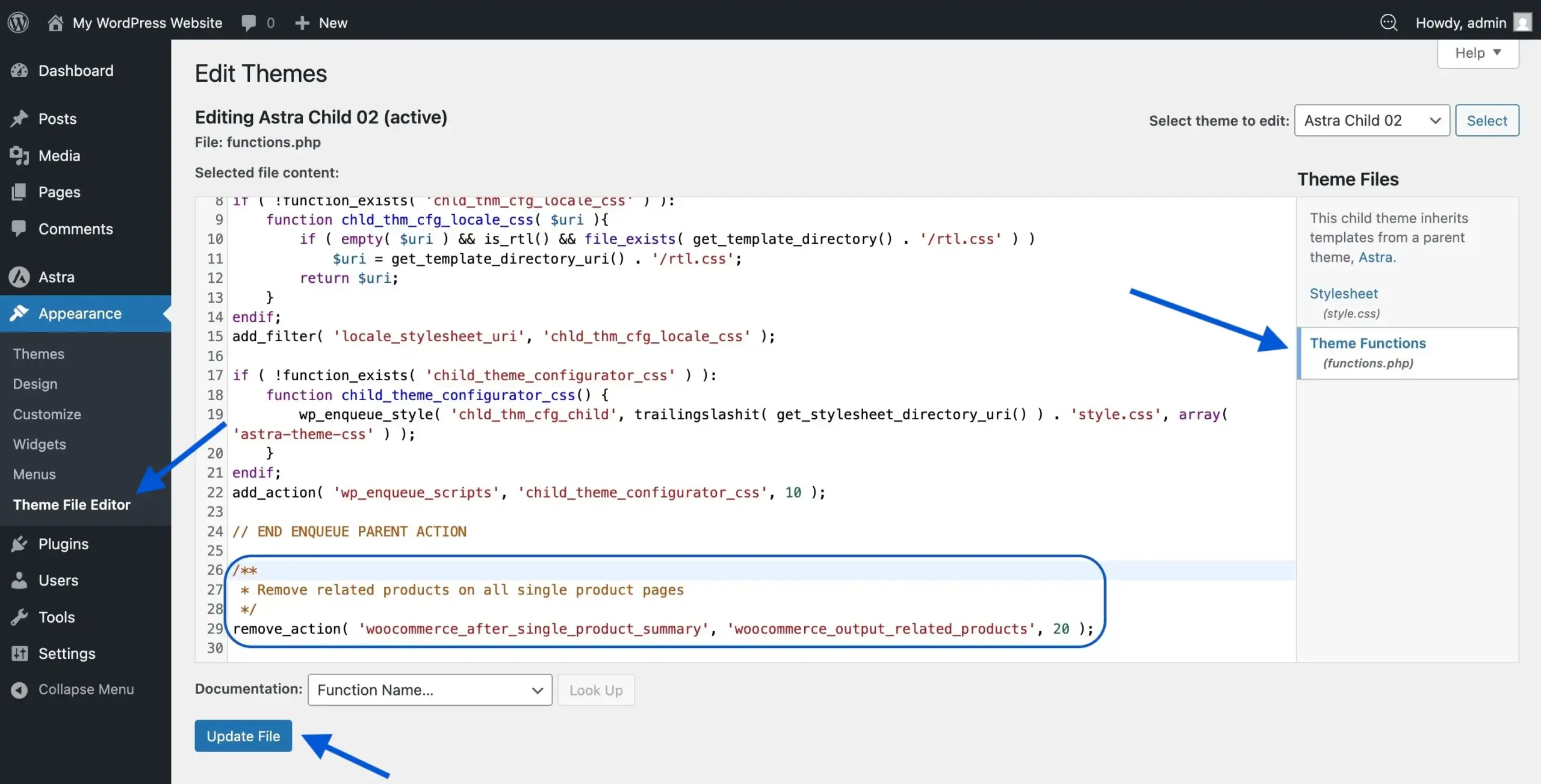 Inserting Code into Your Child Theme's functions.php