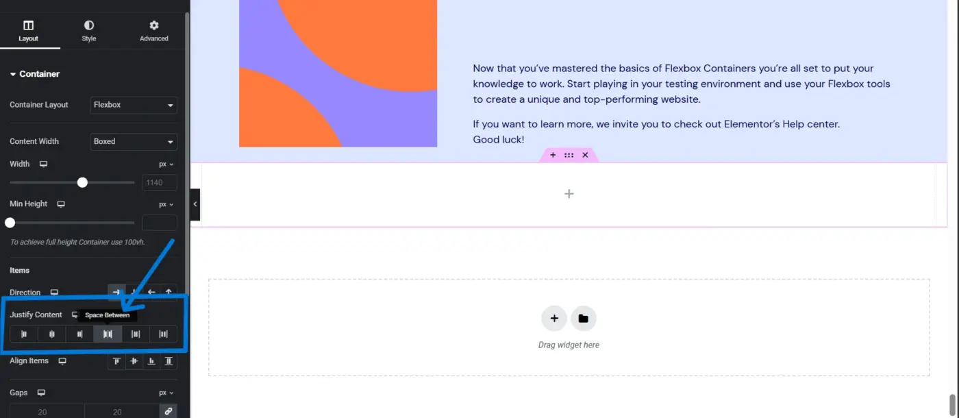 Justify content select space between