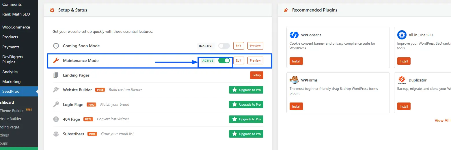 Make the Maintenance mode active