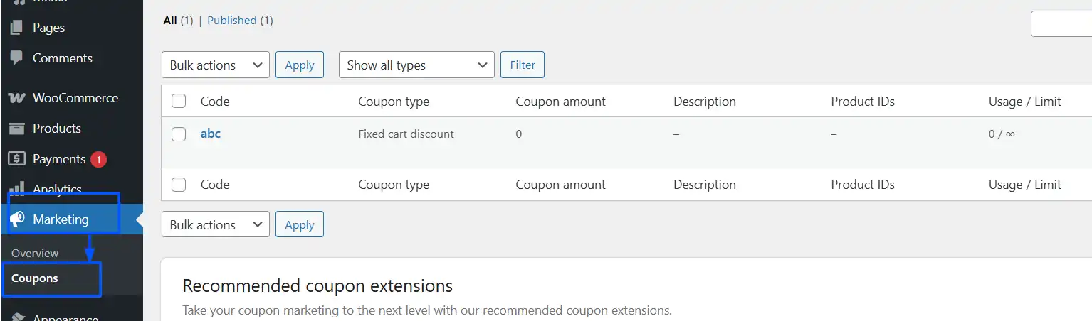 Marketing > Coupons