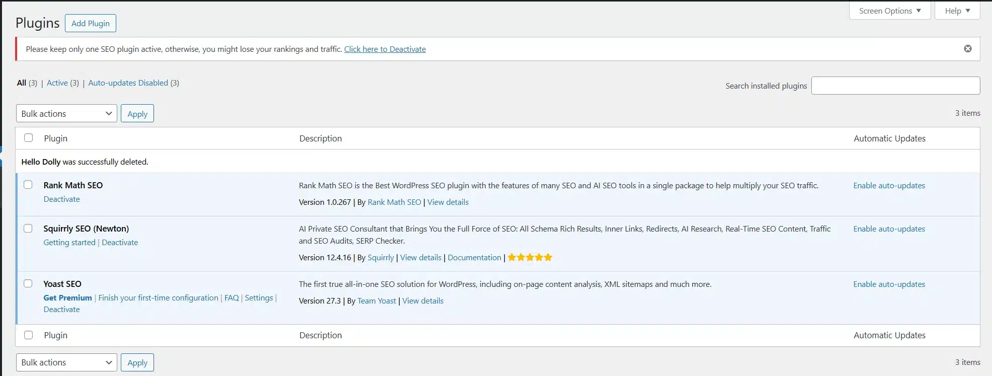 Look for any SEO-related plugin other than your primary one (Yoast or Rank Math).