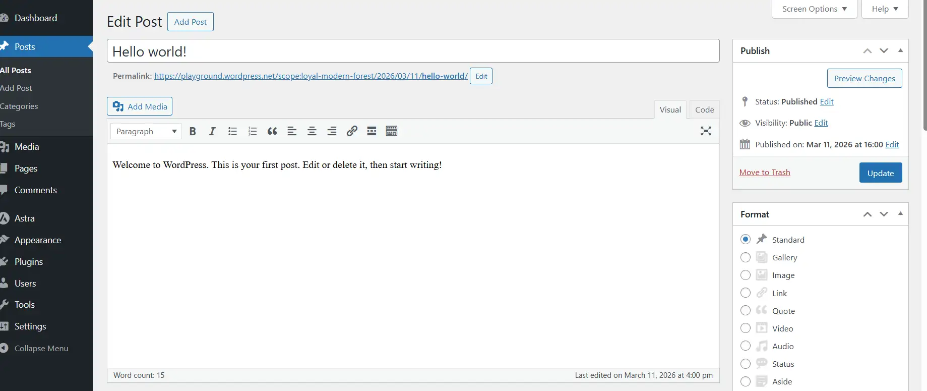 Open the page or post.