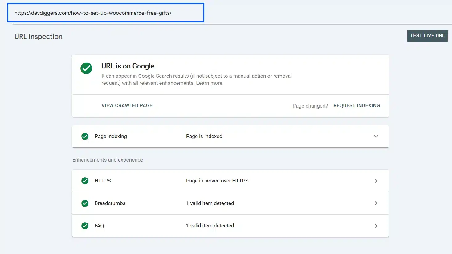 In Google Search Console, paste the full URL of the page into the search bar at the top