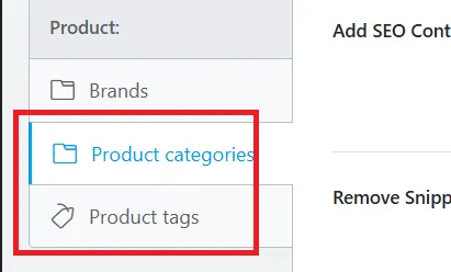 Repeat under Product Categories and Product Tags in the same settings panel