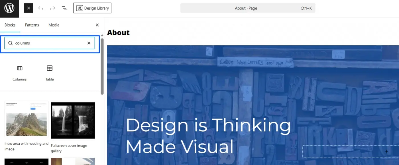 Click the + button and search for "Columns"