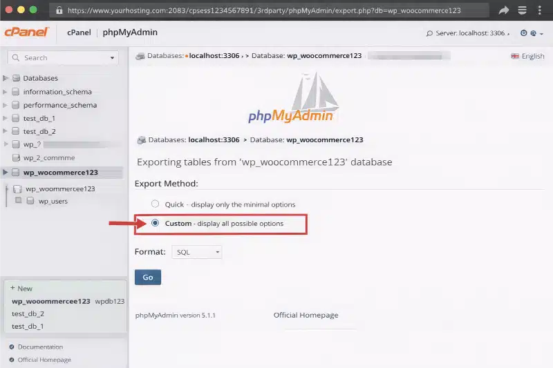 Select Custom option 