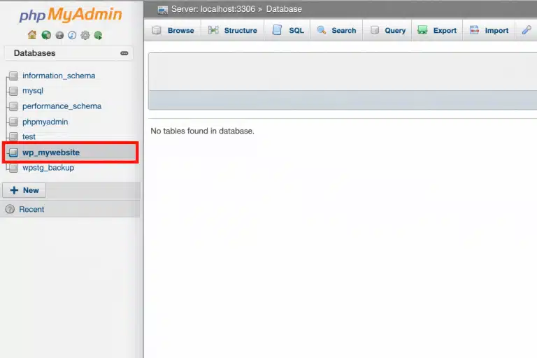 Select your WordPress database