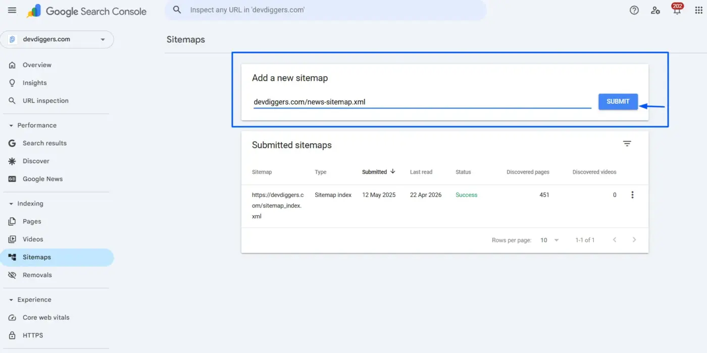 Submit your news sitemap to Google Search Console
