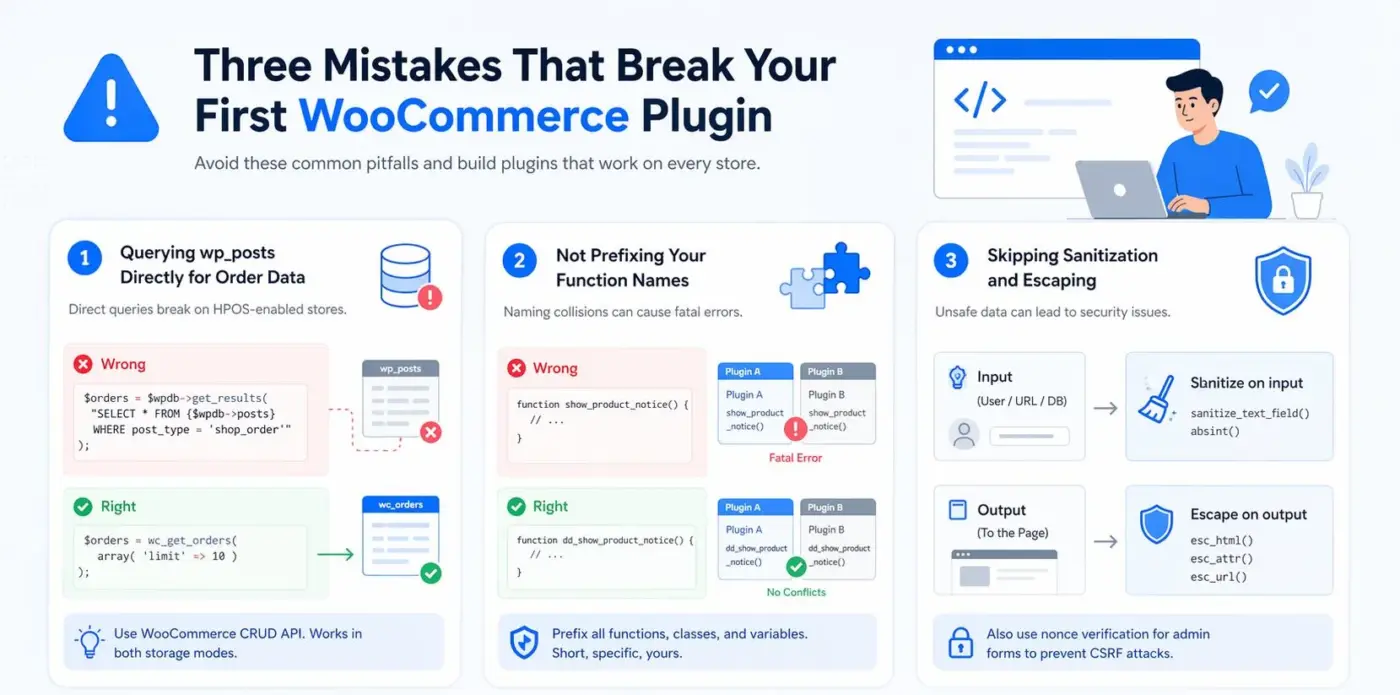 Three Mistakes That Break Your First WooCommerce Plugin