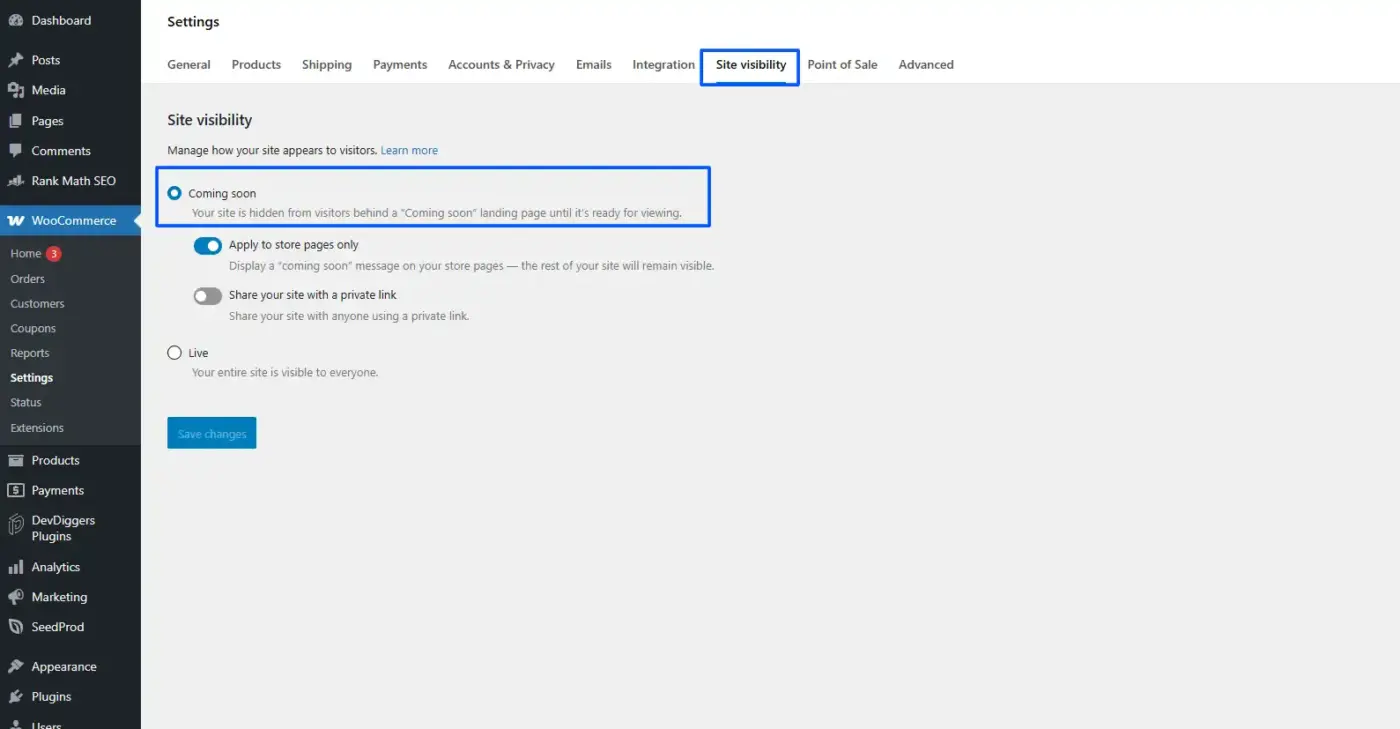 Unpublishing a WooCommerce Store