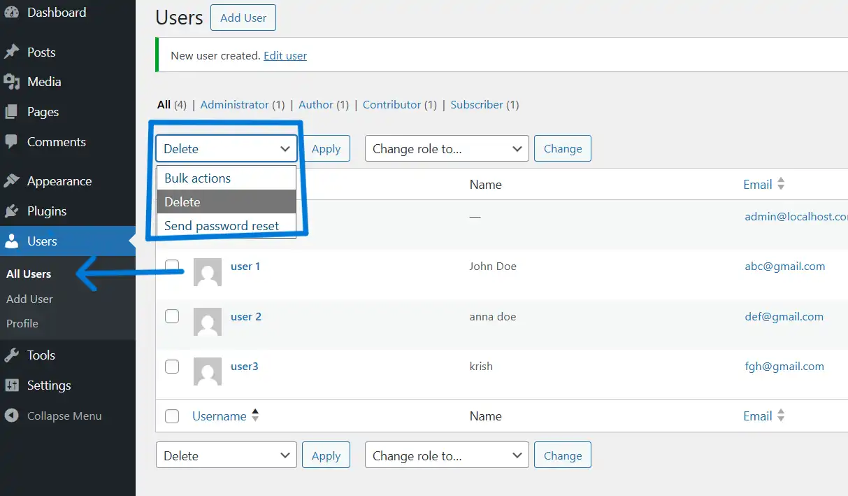 Go to Users > All Users and delete the accounts if they're no longer needed.