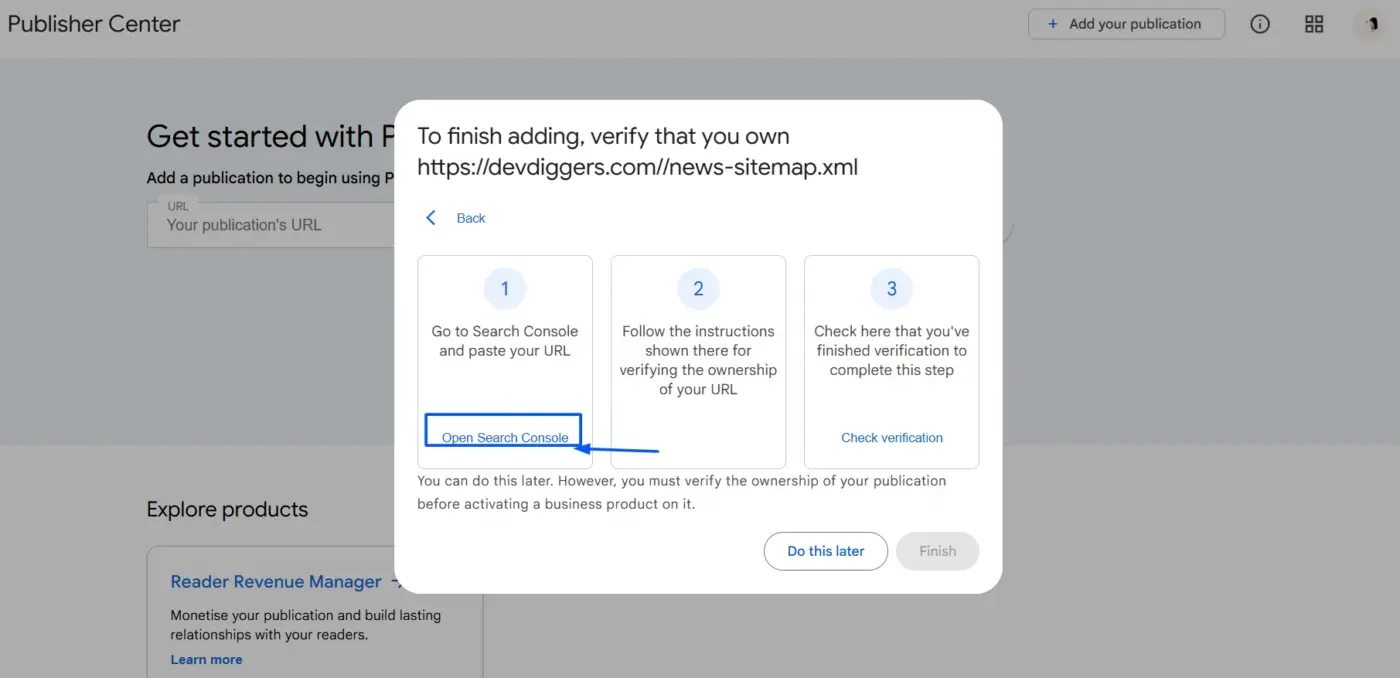 Verify your site using search console
