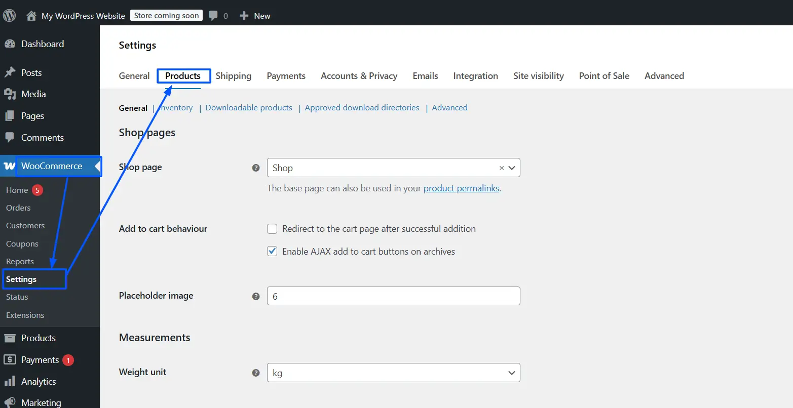 Go to WooCommerce > Settings > Products