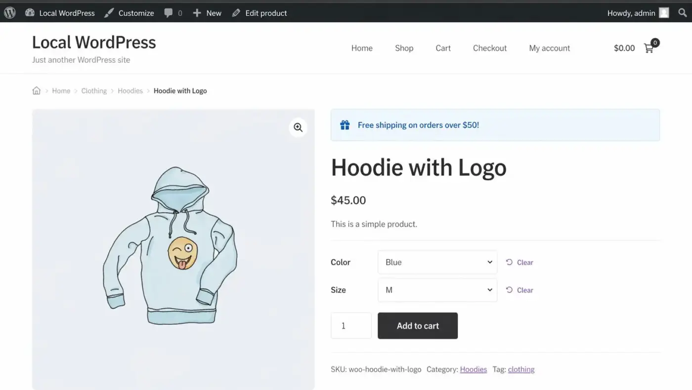 WooCommerce plugin displaying a custom product page notice after successful activation