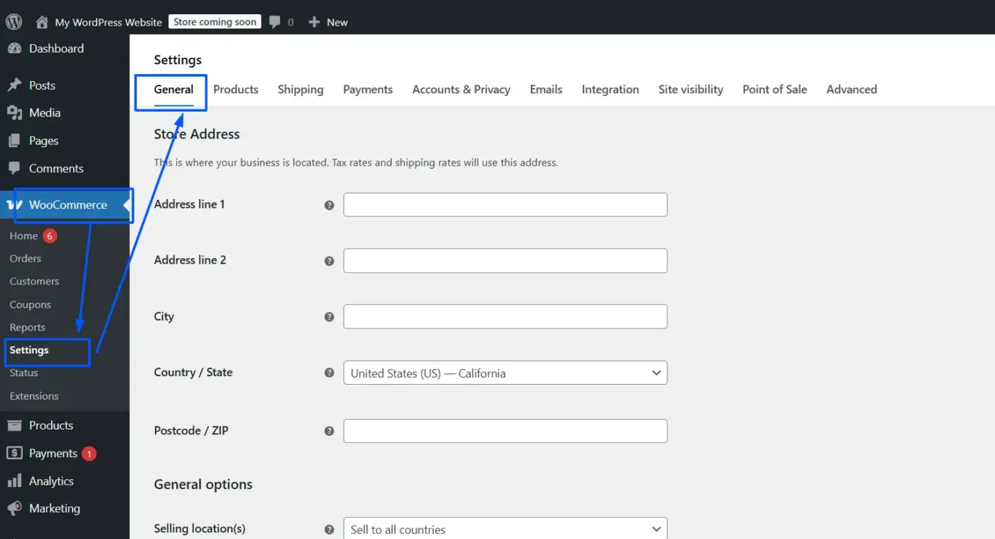 WooCommerce General Settings