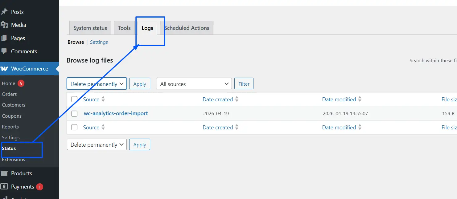 Go to WooCommerce > Status > Logs. Delete all log files.