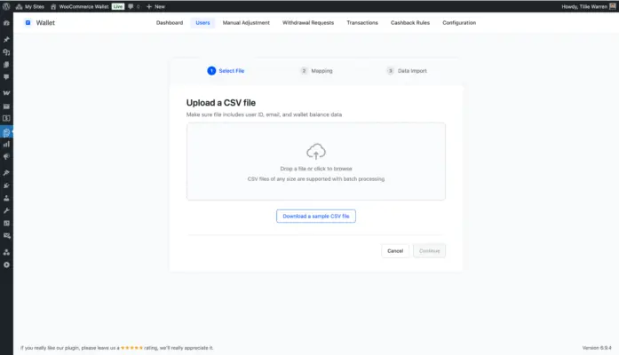 Wallet system for WooCommerce CSV import tool for bulk wallet balance upload
