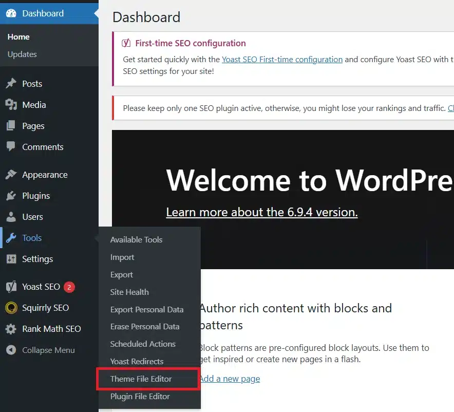 Go to Tools > Theme File Editor.