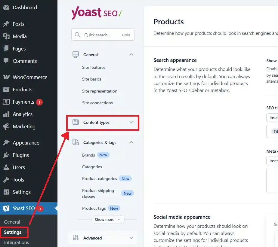 Go to Yoast SEO > Settings > Content Types