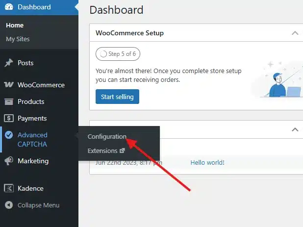 Go to WooCommerce > Advanced CAPTCHA > Configuration.