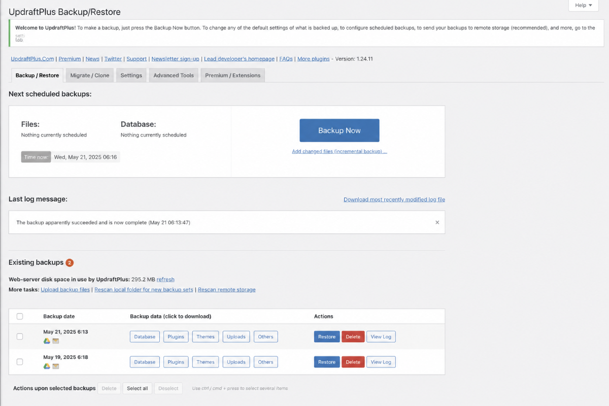 Backup WordPress for Timeout Updates